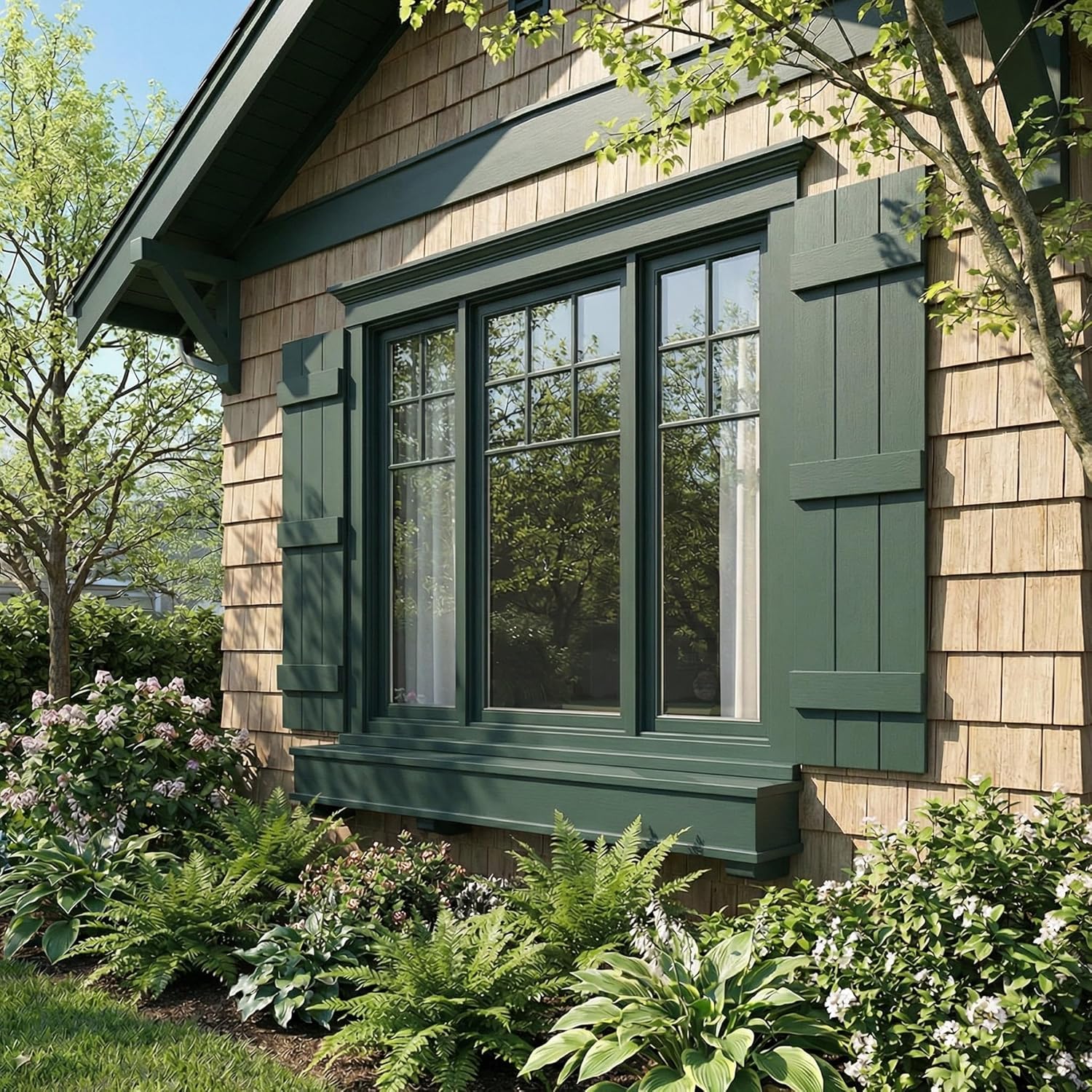 14"W x 55"H EverColor Joined Board-n-Batten Exterior Viny Shutters, w/Installation Shutter-Lok's & Matching Screws (Per Pair), Forest Green