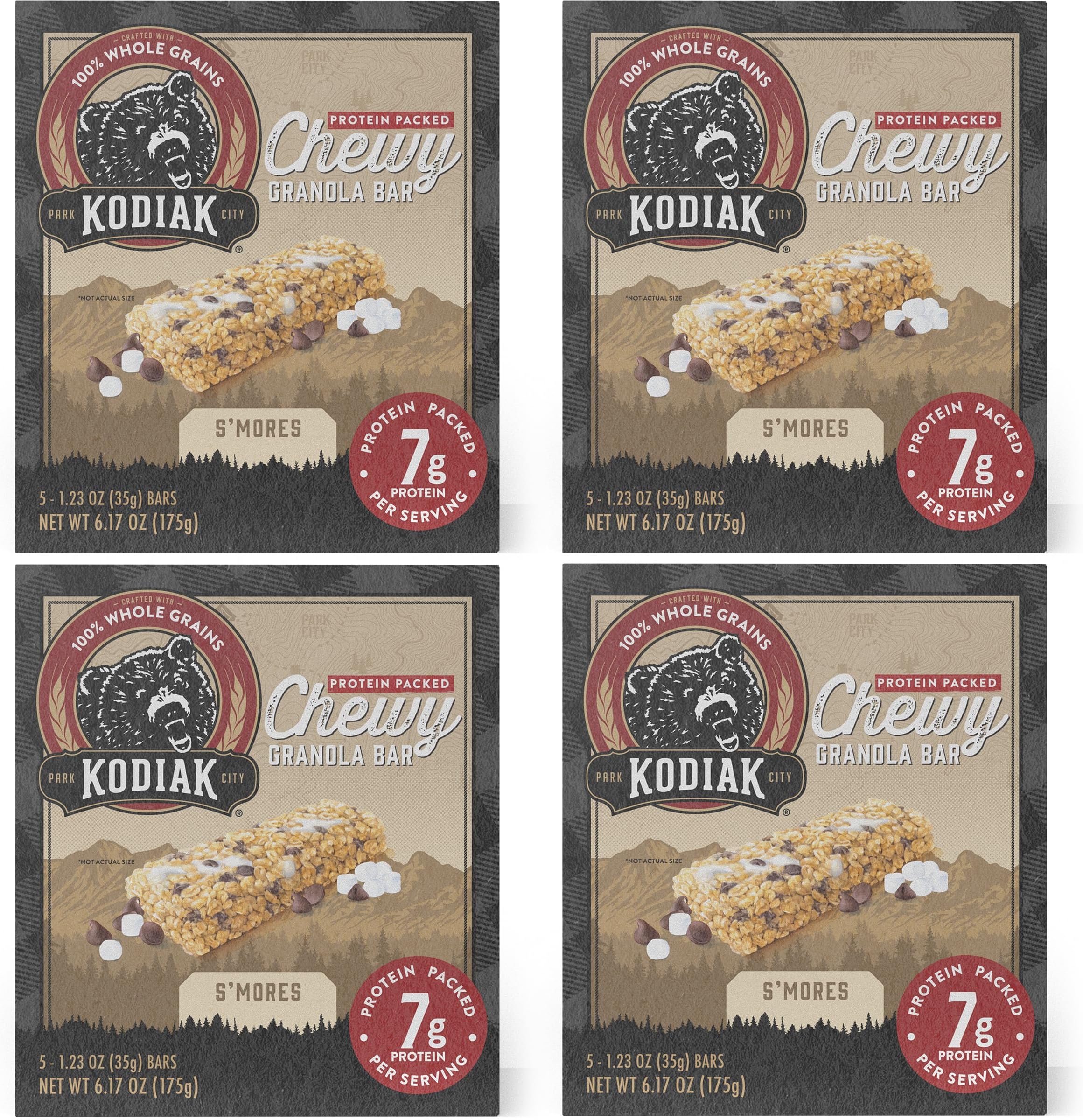 Kodiak Cakes Protein Chewy Granola Bar, S'mores, (Pack of 4 Boxes)