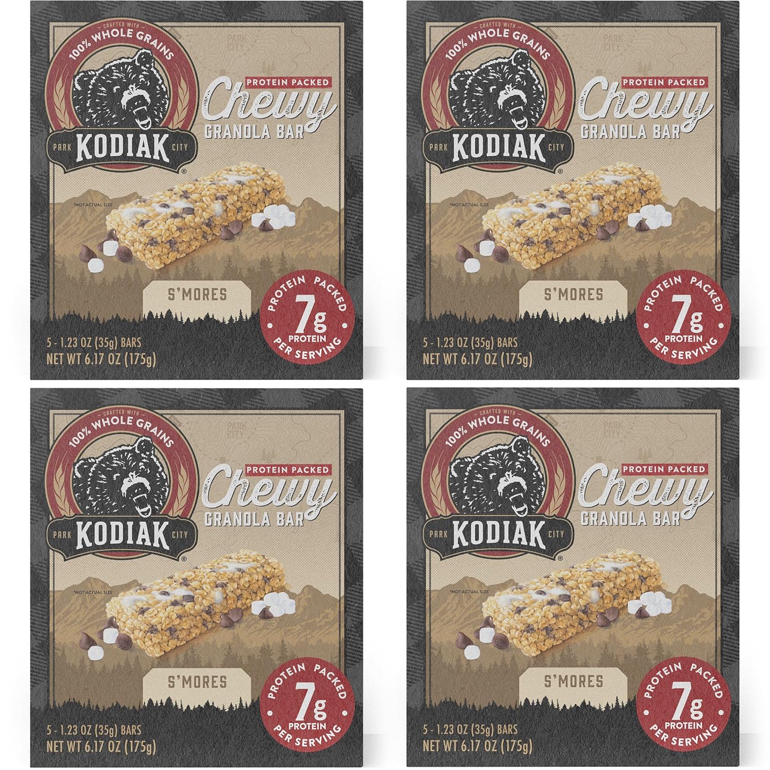 Kodiak Cakes Protein Chewy Granola Bar, S'mores, (Pack of 4 Boxes)