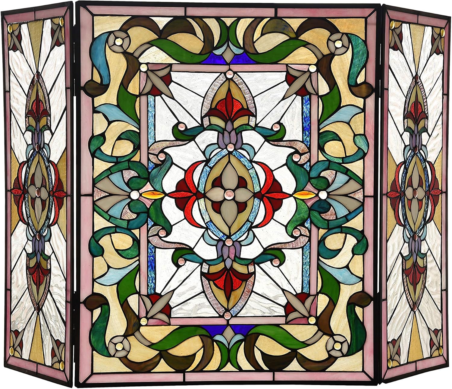 Chloe Lighting AYLEE Tiffany-Style 3pcs Folding Victorian Fireplace Screen 44" Wide