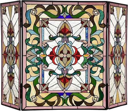 Chloe Lighting AYLEE Tiffany-Style 3pcs Folding Victorian Fireplace Screen 44" Wide
