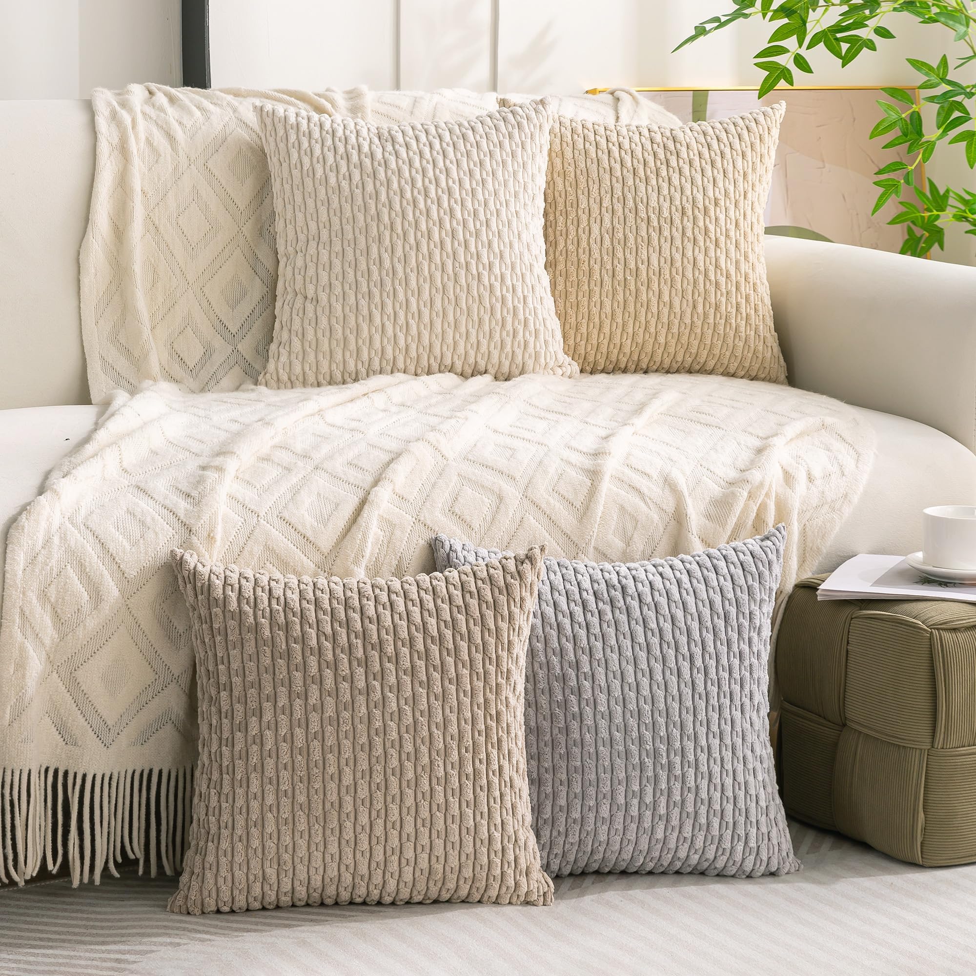 LANANAS Neutral Decorative Throw Pillow Covers 18x18 Inch