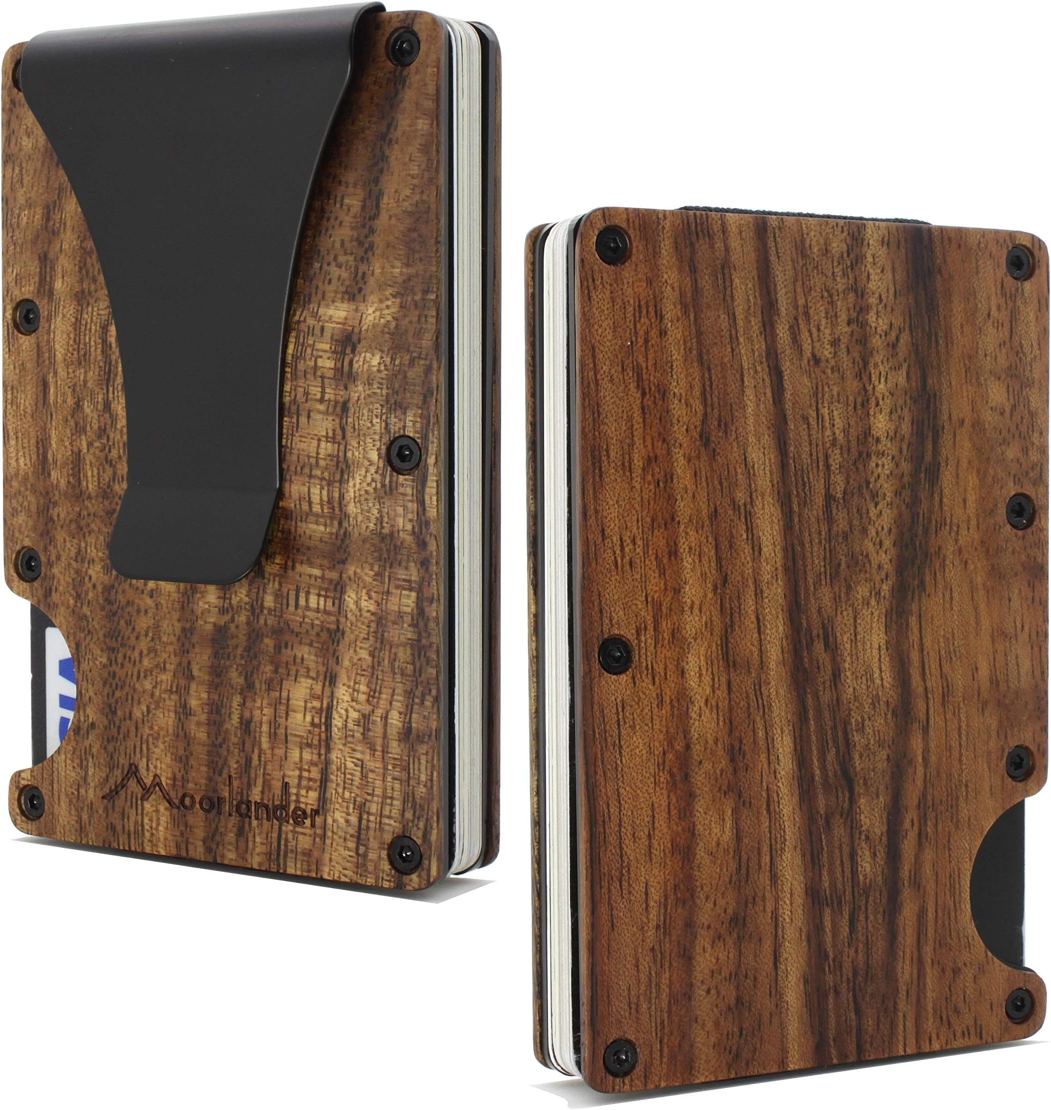 Acacia Koa Wood Credit Card Holder Wooden Case Slim RFID Blocking Metal Wallet Money Cash Clip Collection Anti Scan