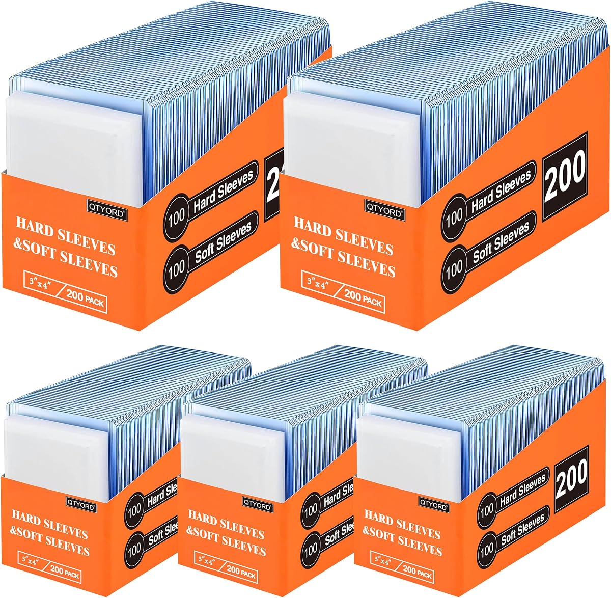 1000 Card Sleeves, Clear Hard Sleeves for Cards, 3"X4" Baseball Card Sleeves, Hard Plastic Card Protectors for Trading Sports Football Game Cards (500 Hard Sleeves+500 Penny Sleeves)