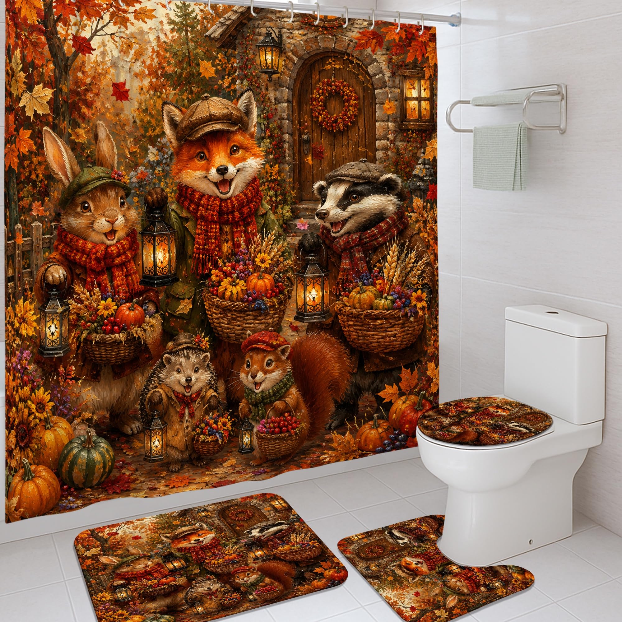 Rideau de douche anti-moisissure orange et tapis absorbant pour résoudre les projections d'eau