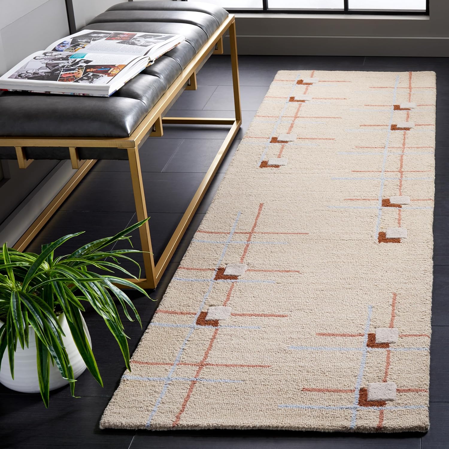 SAFAVIEH Genre Collection Area Rug - 2'3" x 9' Runner, Beige & Rust, Handmade Wool, Ideal for Living Room, Hallway, Foyer, Entryway, Bedroom (GRE203B)