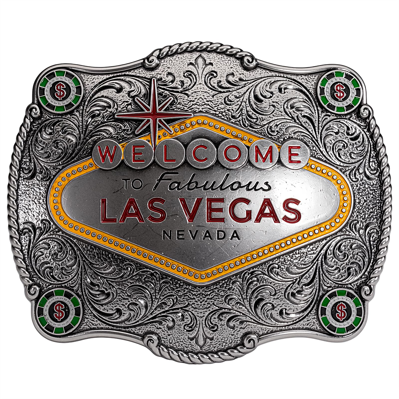 Western Belt Buckle - Welcome to Las Vegas Sign Cowboy Buckle for 1.5“ Belts - Collector's Piece