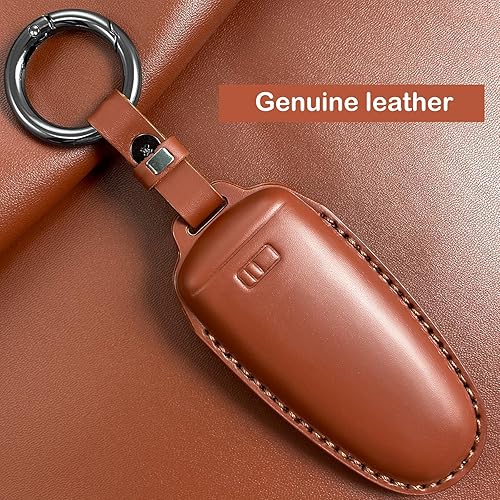 Miniatura 4 de Funda de cuero para llavero Ford con llavero, funda de cuero con 5 botones, funda protectorapiel, compatible con llave inteligente remota C-Max Edge