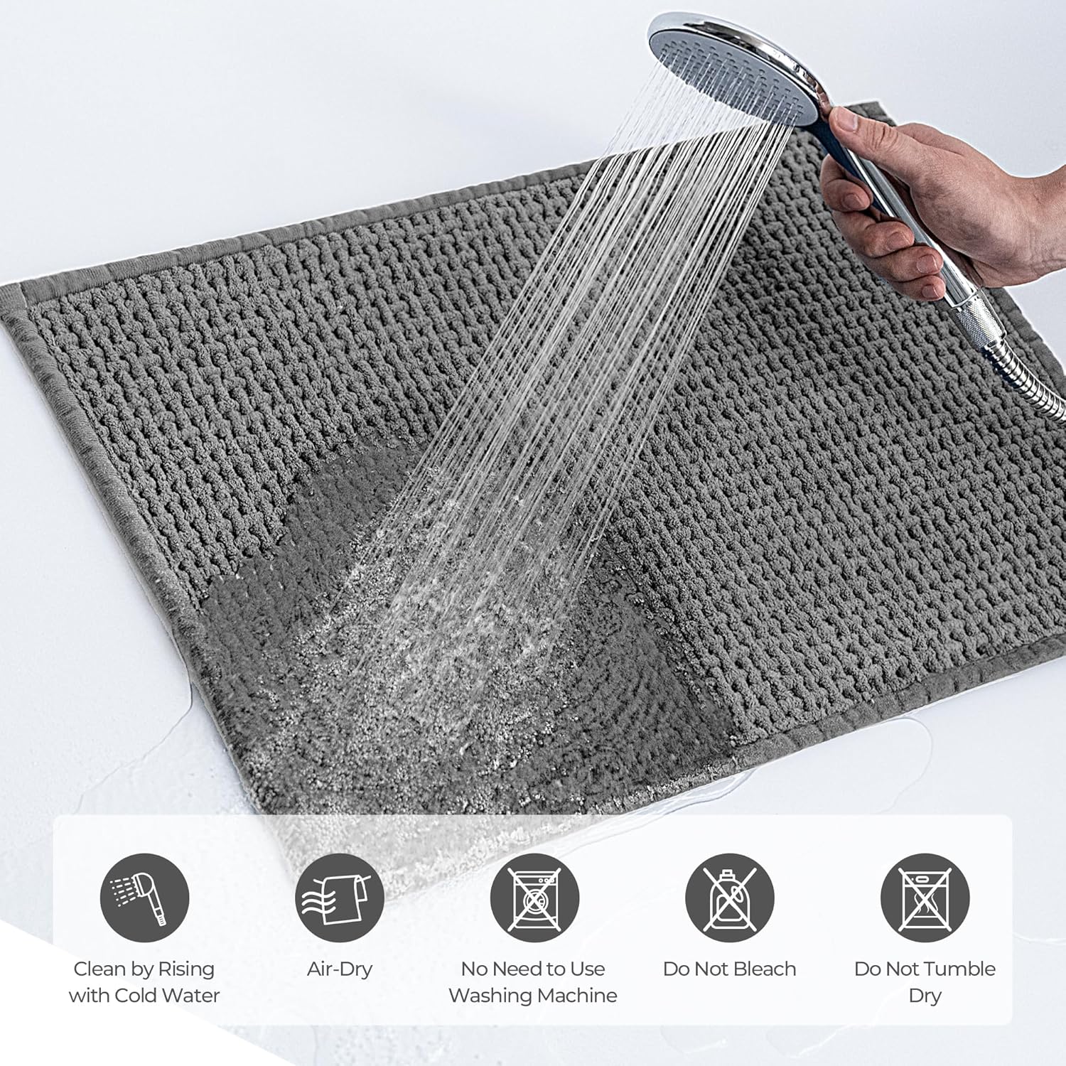 GRANNY SAYS Gray Bathroom Rugs, Absorbent Bath Mats for Bathroom, 24" x 16", Soft Chenille Bath Mat, Small Bath Rugs Non Slip Washable, Quick Dry, Thin, Rug for Tub and Shower - Image 6