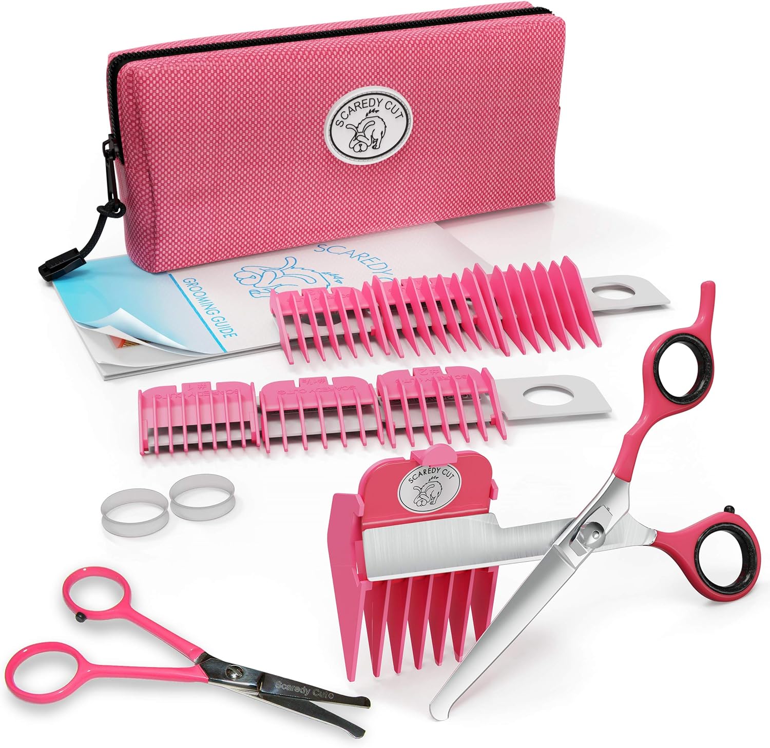 Scaredy Cut NO Buzz Dog Clippers, Tiny Trim Safety Scissor. A Silent Low Noise Pet Grooming Clipper, Right Handed Pink