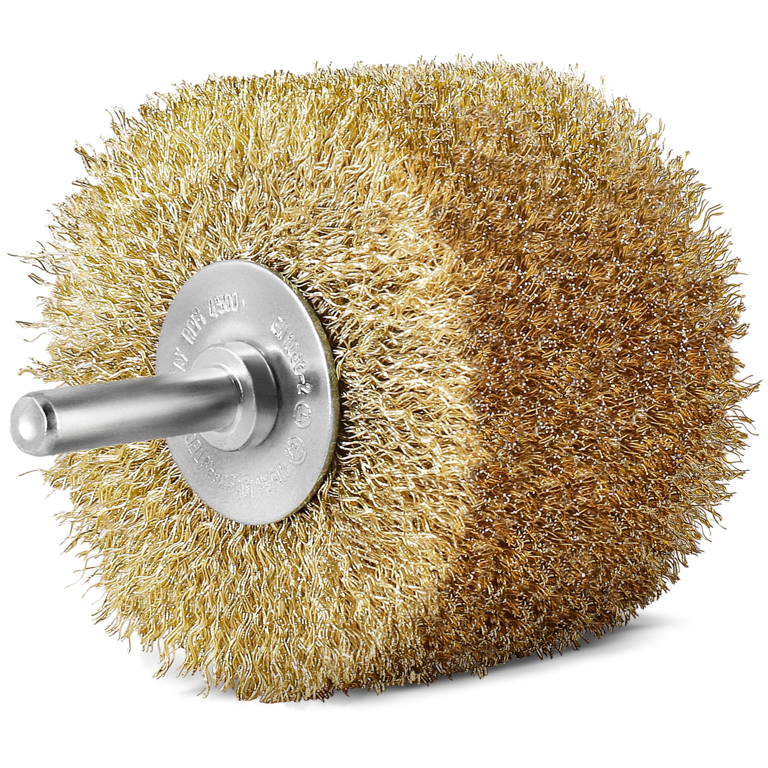 S&R Stahldraht Rundbürste, Schleifbürste Messing 80 mm x 35 mm, Holzstruktur-Bürste vermessingt, 0,25 mm gewellt, Rundschaft 8 mm, Drahtbürste für Holz, Metall, Edelstahl, Kunststoffe