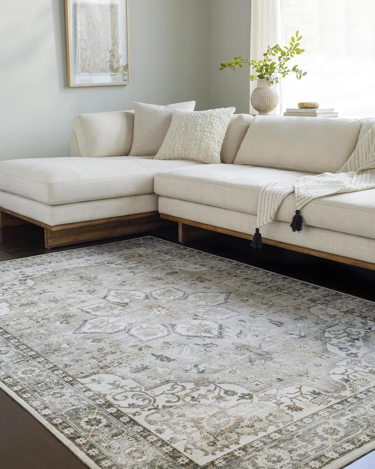 Surya Traditional Lavable Washable Area Rug, 5'3" x 7'7" (5' x 8'), Sage