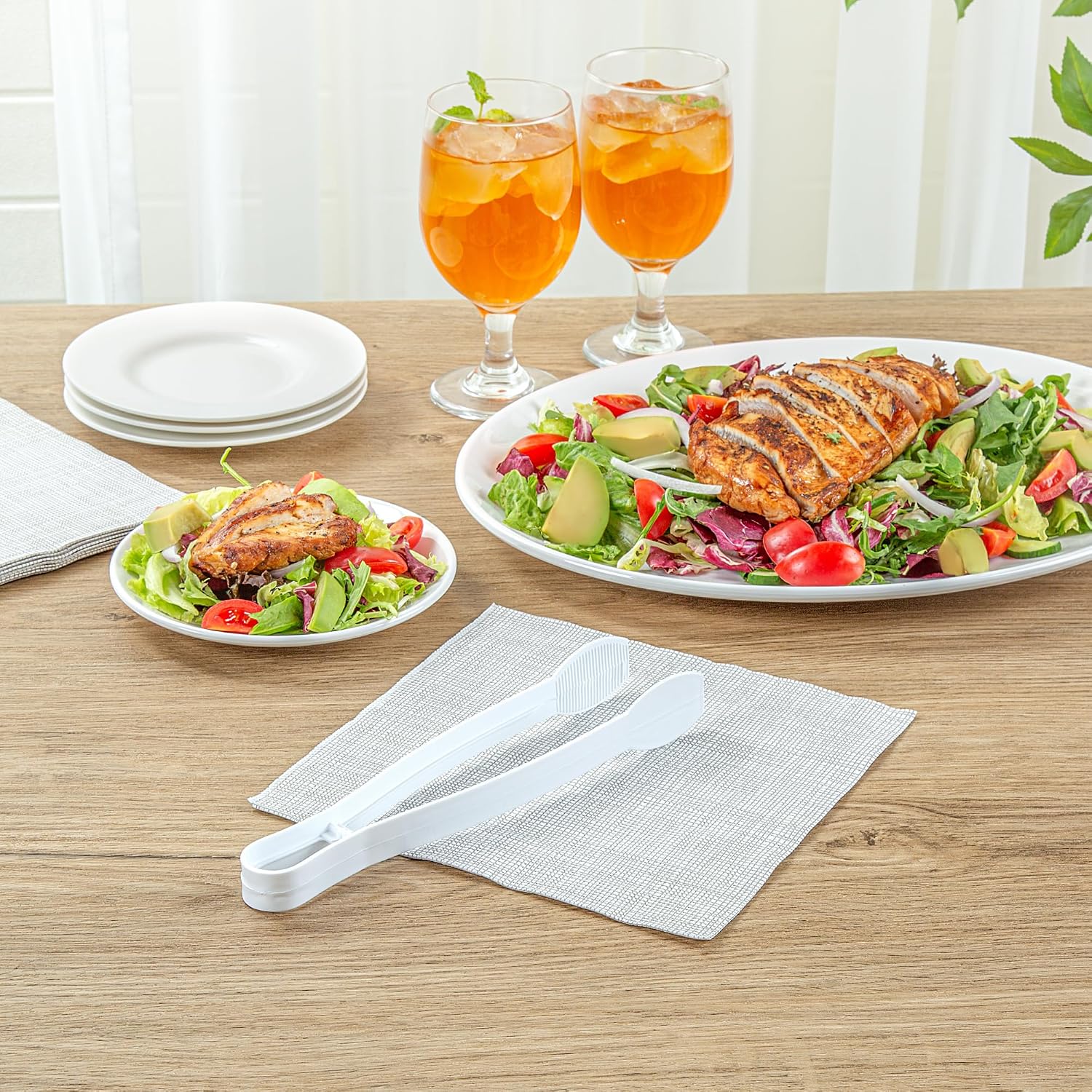 Restaurantware-Cater Tek 9 Inch Serving Tongs, 10 Disposable Tongs For Catering - With Ridged Tips, Heavy-Duty, Clear Plastic Food Tong, Long Handle, For Weddings, Buffets, Catering Events