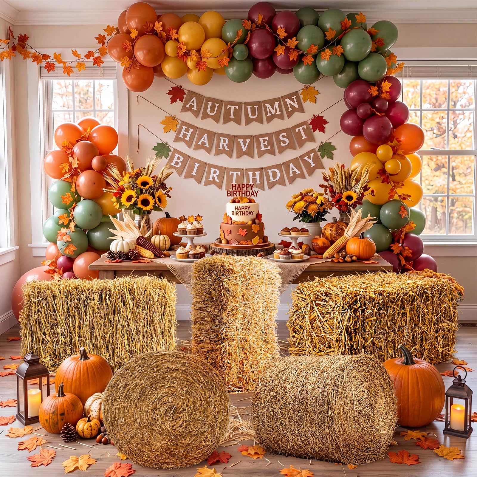 Capoda 5 grandi balle di fieno in cartone da 16,5 a 66 cm, decorazione in piedi per autunno e raccolto, decorazione per feste per autunno, Ringraziamento, Halloween, fattoria, cowboy, prato, giardino
