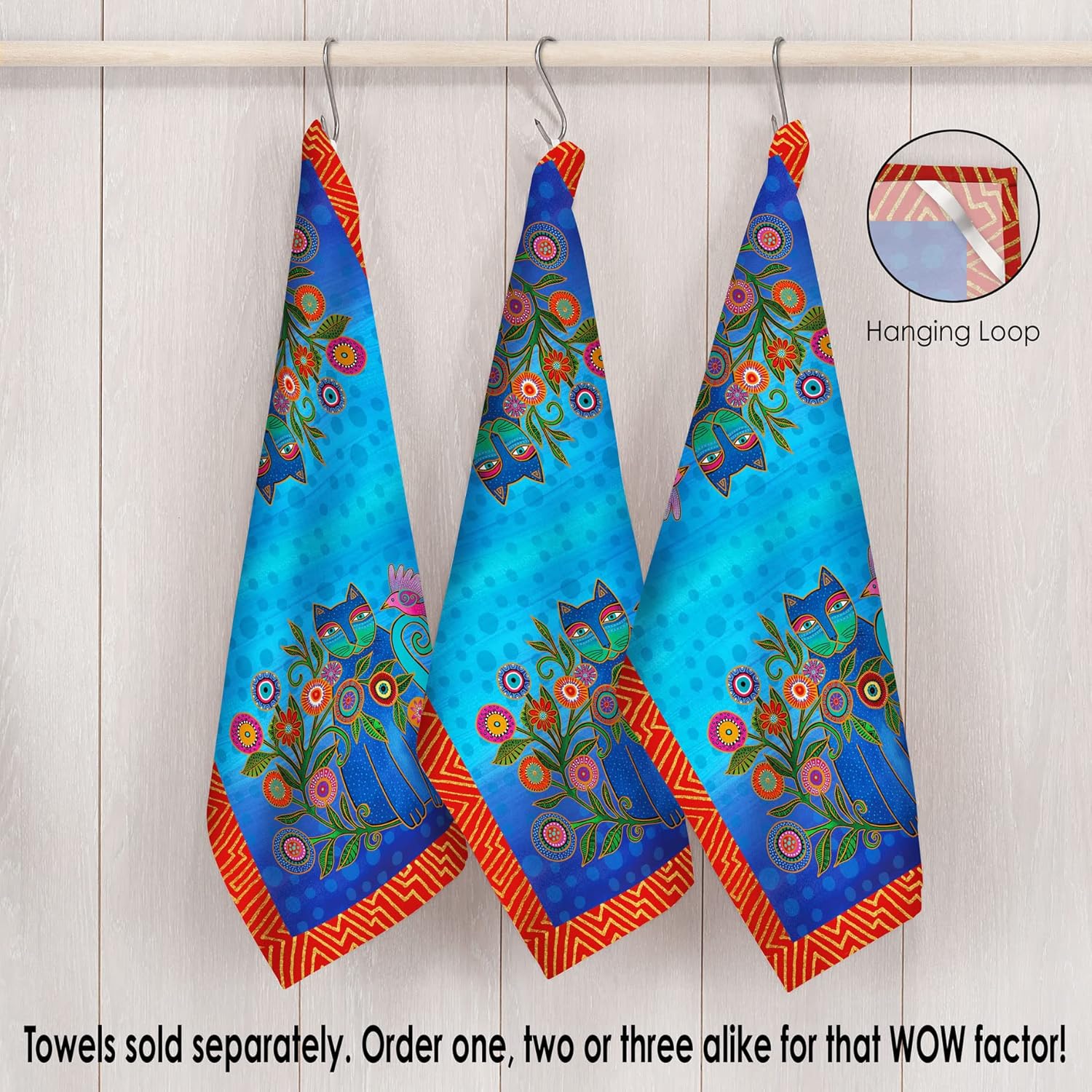 RainCaper Laurel Burch Cerulean Cats 100% Cotton Super Soft Absorbent Dish Towels, 18 x 28 Inches, 1 CT - Image 5
