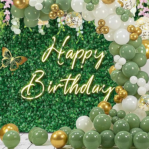 Miniatura 2 de Greenery - Telón de fondo de feliz cumpleaños para mujer, 7 pulgadas de ancho x 5 pies de alto, tela de poliéster verde neón, hojas de hierba,