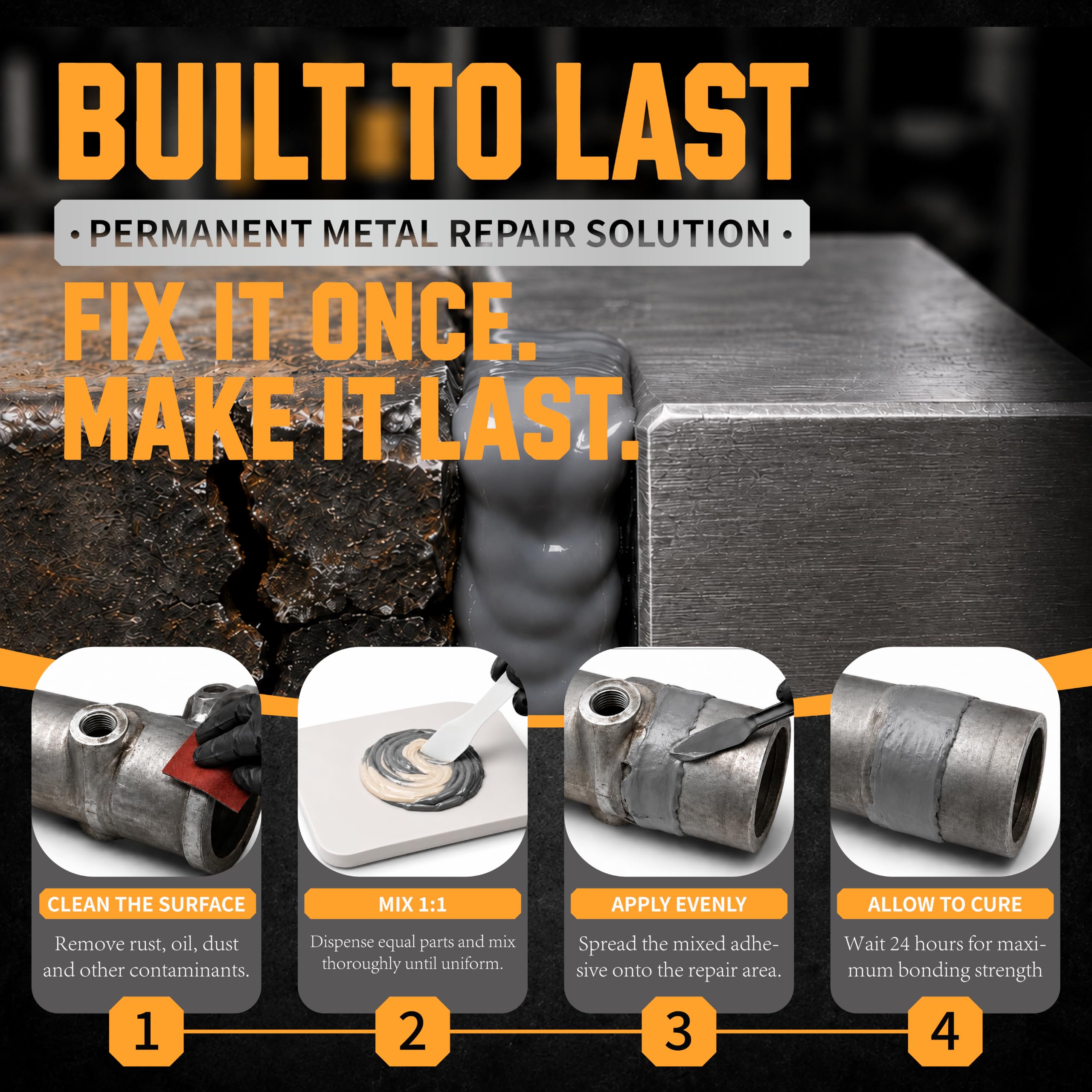 Metallkleber Extra Stark, 160g Flüssigmetall Kleber, Schweißkleber für Metall, Metallreparaturkleber, Metall Kleber, Metallkleber Hitzebeständig, zum Schweißen und Reparieren, Verkleben von Me