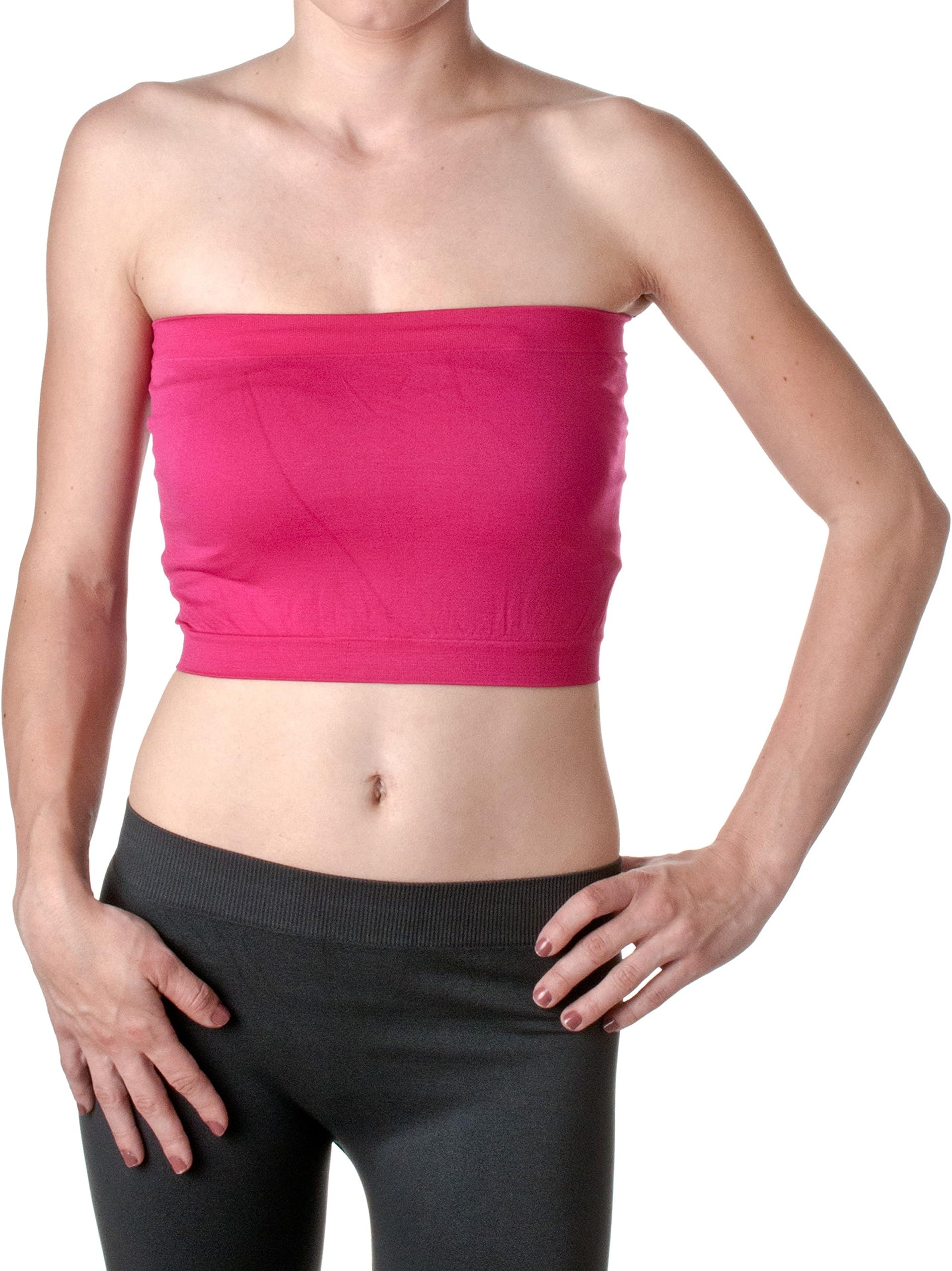 Women's Basic Stretch Layer Seamless Tube Bra Bandeau Top, Fuchsia, One Size