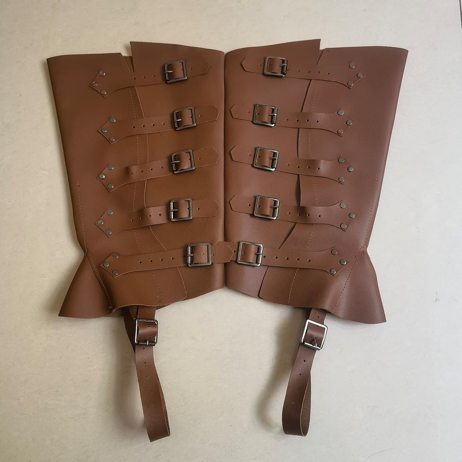 Resnan Faux Leather Medieval Viking Gaiters Knight Warrior Armor Boot Covers Spats Waterproof Leg Guards Cosplay Costume