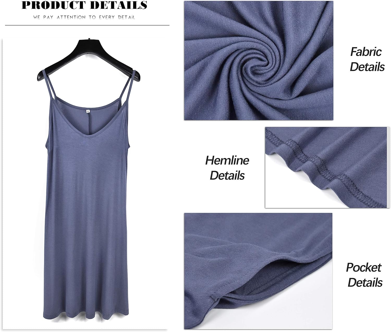 MISFAY Women's Summer Spaghetti Strap Casual Swing Tank Beach Cover Up Dress with Pockets - Image 4