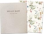 Peachly Unisex Baby Memory Book - Minimalist First Year Baby Book Keepsake for Milestones - Baby Scrapbook for Boy or Girl - Natural Linen - Forest