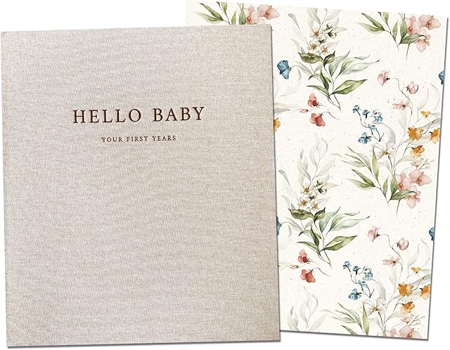 Peachly Baby Memory Book | Minimalist Baby First Year Keepsake for Milestones | Baby Books First Year Memory Book | Simple Baby Scrapbook for Girl Milestones | 60 Pages Beige Linen - Fleur