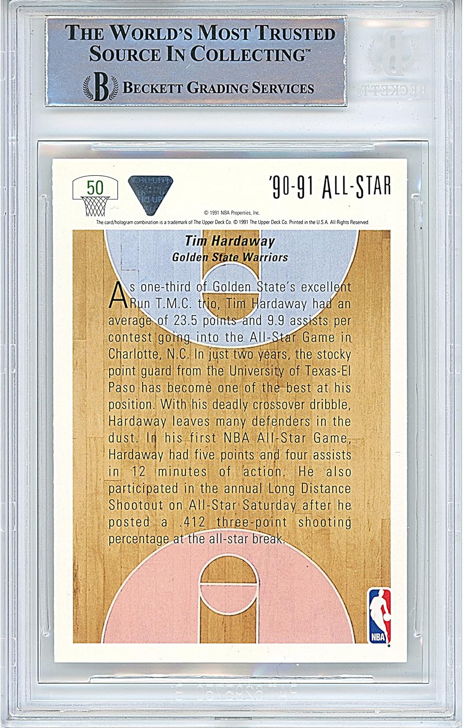 Tim Hardaway Autographed 1991 1992 Upper Deck #50 Basketball Trading Card Beckett BAS Authentic Slabbed COA Played For Golden State Warriors Miami Heat