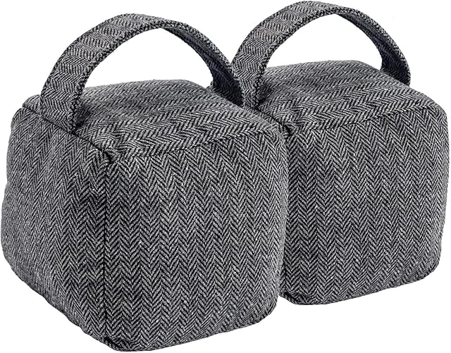 Nicola Spring Home Interior Doorstop - Grey Herringbone Patterned Door Stop with Handle - Pack of 2