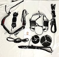 Vista 5 de Arnés de conducción de nailon de charol negro para carro de caballo individual con ribete blanco (matrimonial, mazorca, poni, shetland y mini)