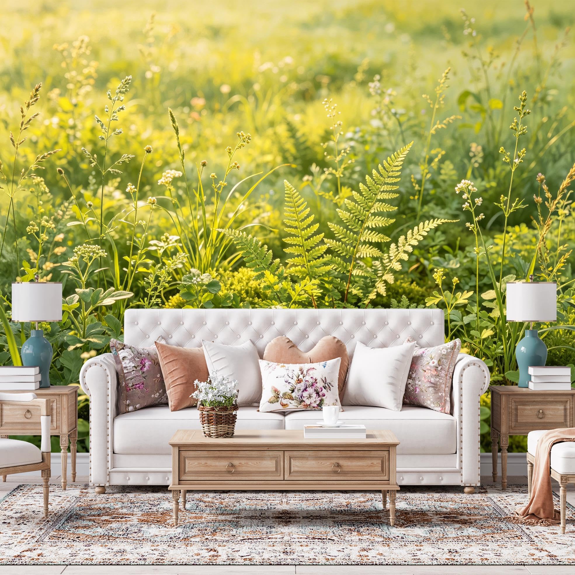 Peel And Stick Wall Mural, 3D Panoramic Green Meadow Landscape Wallpaper 250X200Cm(Wxh) Removable Self-Adhesive Large Nature Wall Mural For Bedroom Living Room Home Decor Green Meadow 250X200Cm(Wxh)