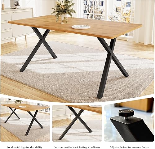 Vista 4 de Juego de mesa de comedor de 7 piezas para 6 personas, mesa de cocina MDF de 63 pulgadas con 6 sillas tapizadas, patas de metal para comedor, cocina