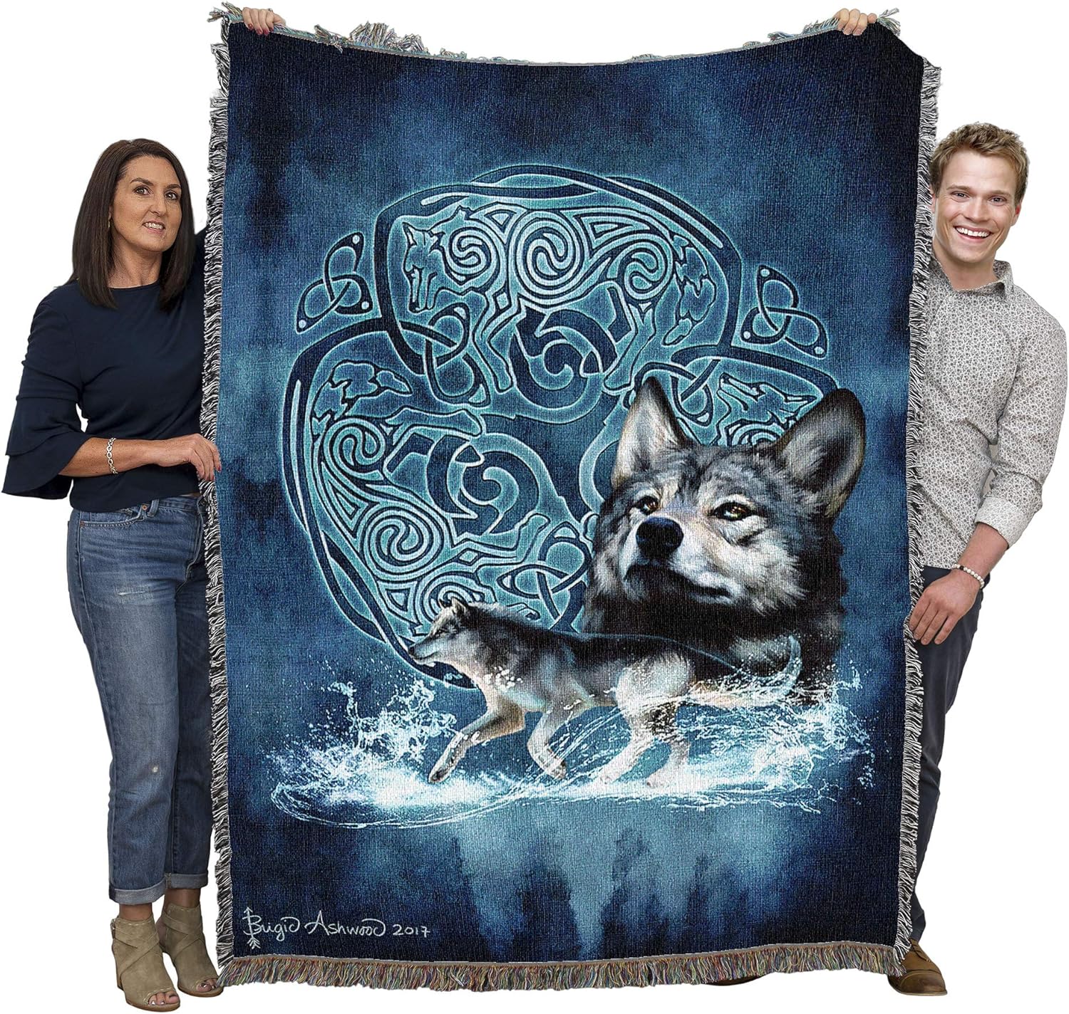 Pure Country Weavers Celtic Wolves Blanket by Brigid Ashwood - Gift Tapestry Throw Woven from Cotton - Made in The USA (72x54)