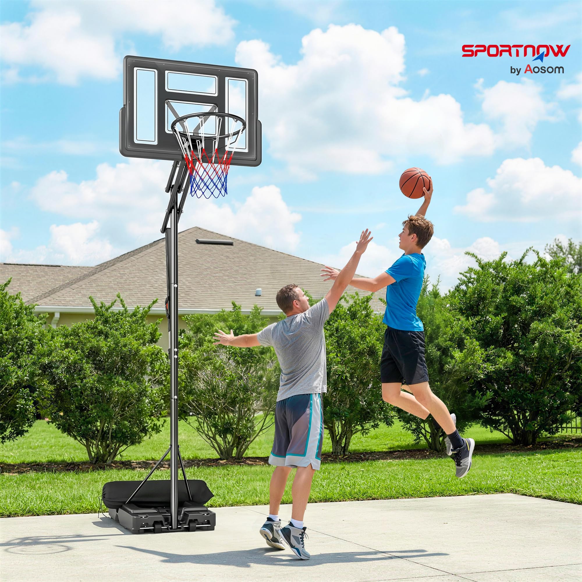 SPORTNOW Canestro Basket Esterno Regolabile in Altezza 235-305 cm, Canestro da Basket con Ruote, Base Riempibile, Sacco di Peso, Tabellone Infrangibile, Portatile per Interno Adulti Adolescenti, Nero