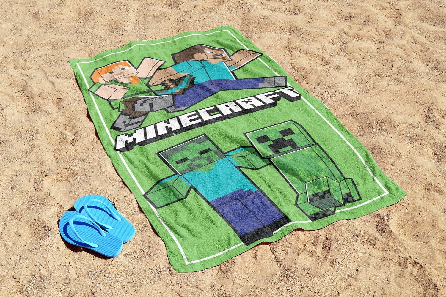 Jay Franco Kids Beach Towel - 100% Cotton Super Soft Absorbent Bath Towel, 28" x 58" Inch Lightweight for Travel, Official Licensed Product, Green - Minecraft