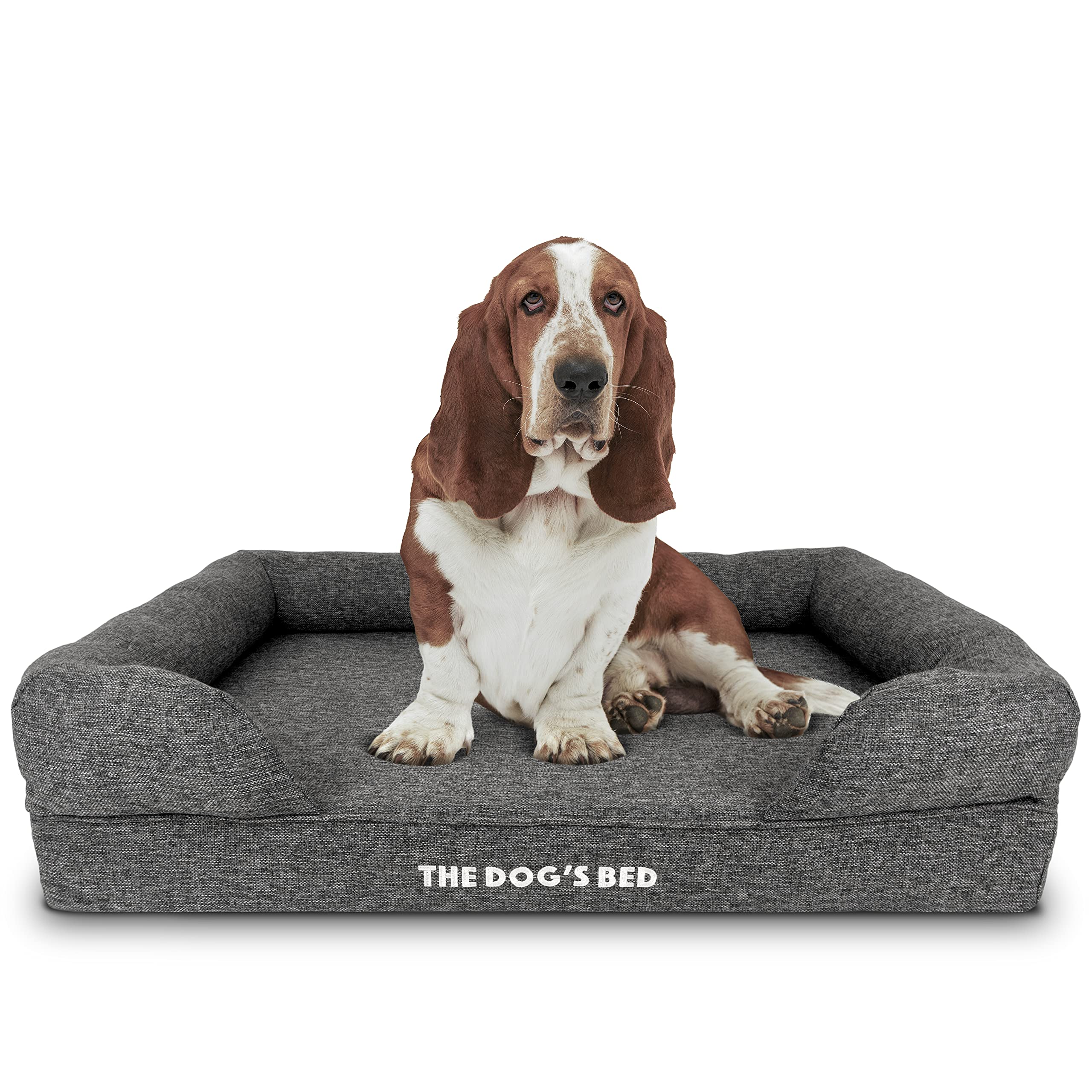 The Dog’s Bed – Orthopaedic Memory Foam Bolster Bed, Grey Linen, Large — image 1