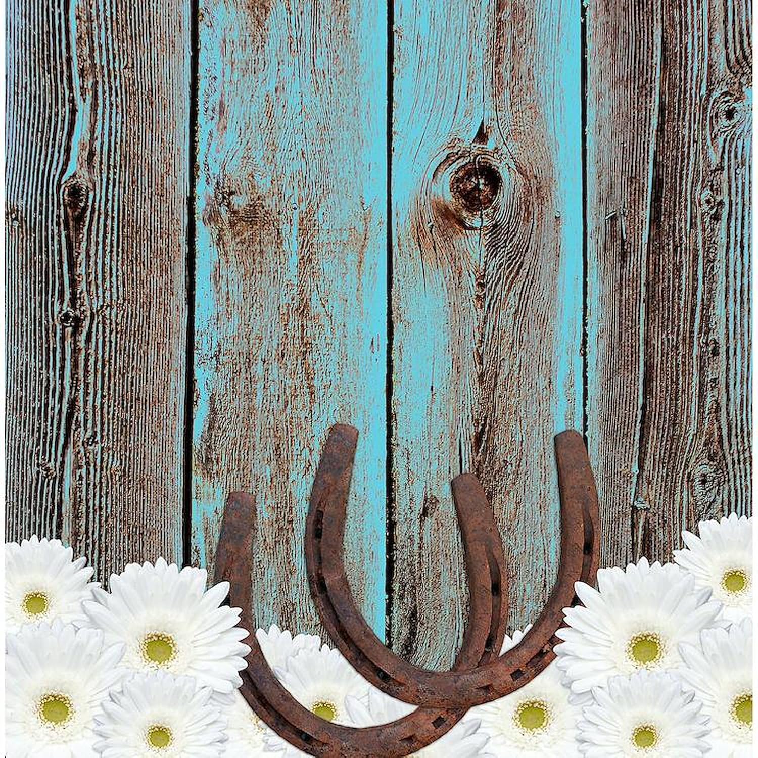 CafePress Rustic Teal Barn Wood Horseshoes Decorative Fabric Shower Curtain