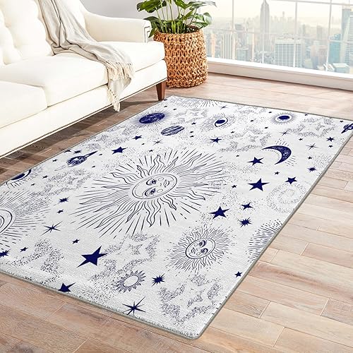 Miniatura 1 de Alfombras lavables para entrada, sala de estar, dormitorio, sol, luna y estrella, alfombra para decoración del hogar, alfombra de área celestial de
