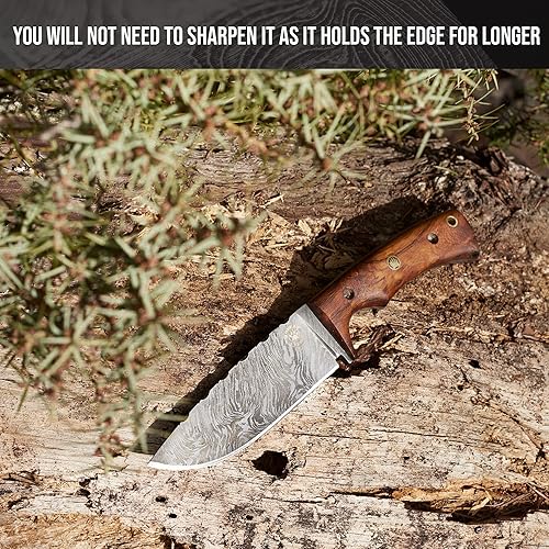 Miniatura 3 de BIGCAT ROAR Cuchillo de caza de Damasco hecho a mano, cuchillo de caza de hoja fija de espiga completa con funda y mango de madera de nogal,