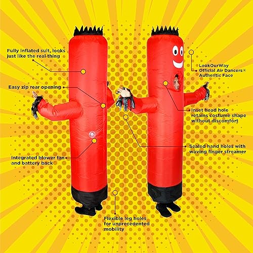 Miniatura 3 de LookOurWay Air Dancers Disfraz inflable de hombre tubo, loco tubo inflable que se agita, disfraz de Halloween, tamaño para adultos, rojo