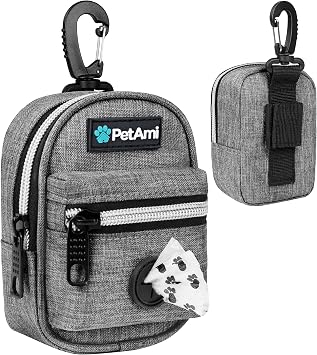 PetAmi Dog Poop Bag Holder for Leash, Waste Bag Dispenser Pet Pouch, Grey