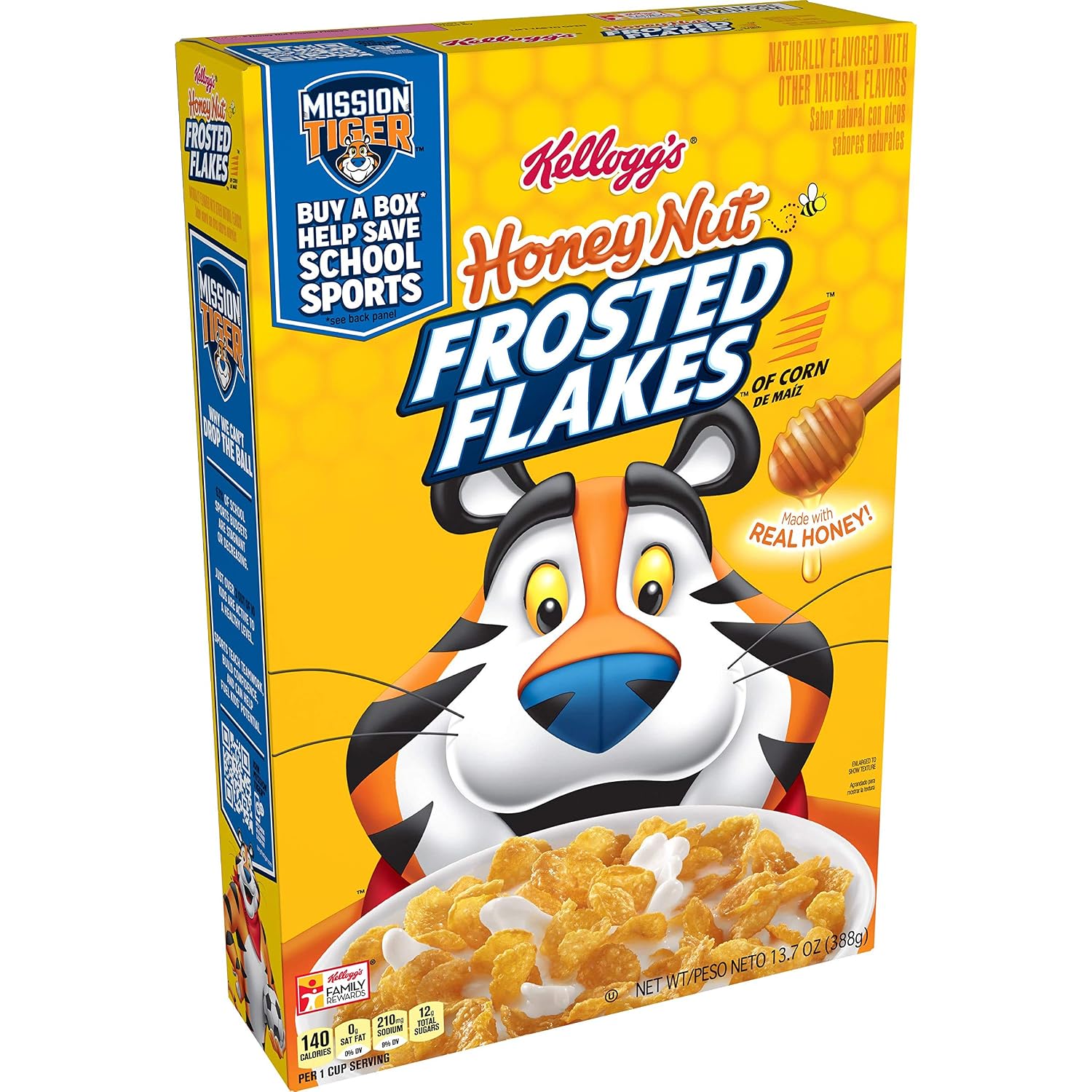 Kellogg's Frosted Flakes, Breakfast Cereal, Honey Nut, Made With Real Honey, 13.7oz Box