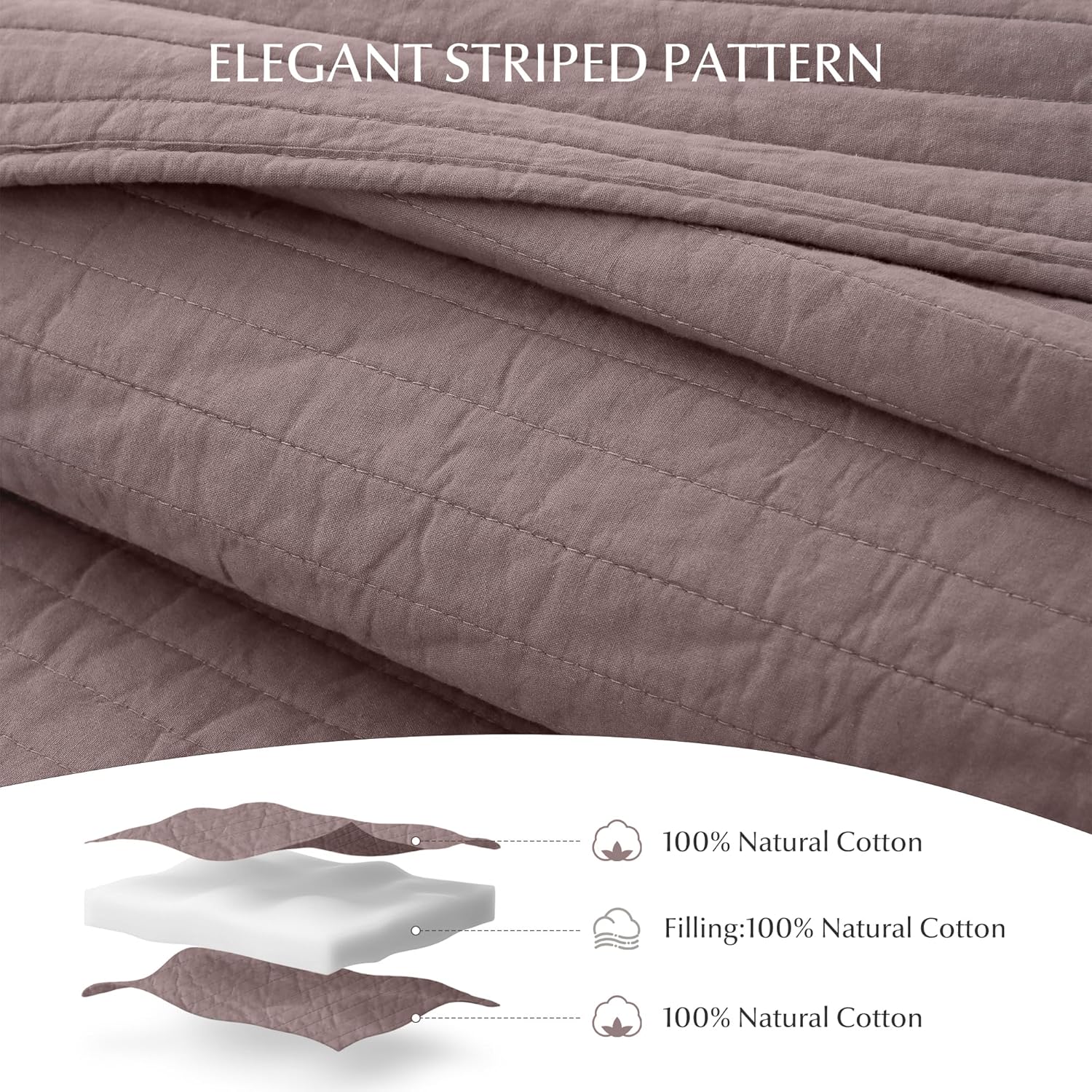 100% Cotton Quilt Set Oversized King Size - Soft Lightweight Stripe Bedding Set, Classic Comforter Set for All Season with 2 Shams, Oversized Bedspread Coverlet, 120 x120 inches - Image 3