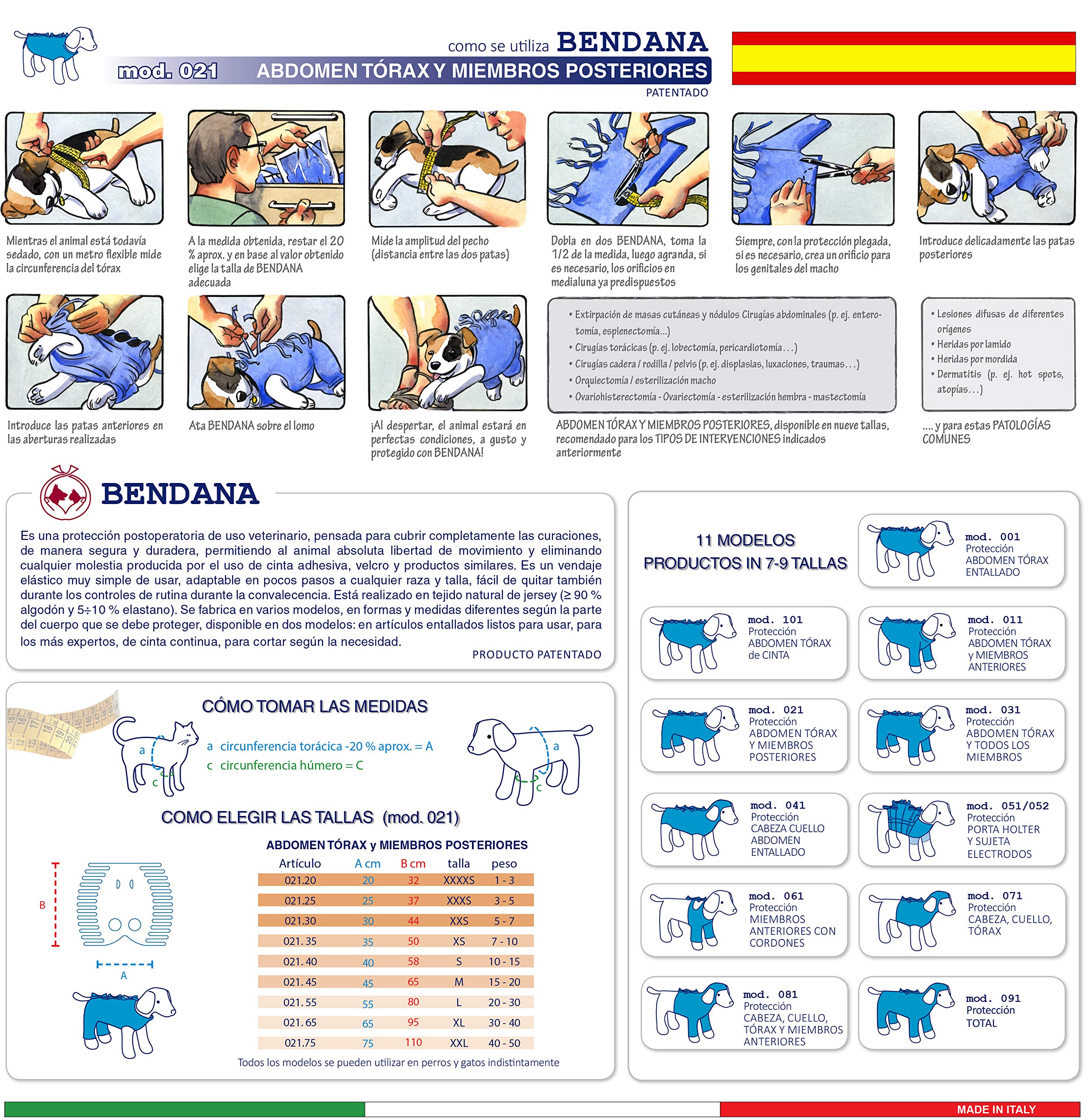 Traje postoperatorio para Perros y Gatos, Protege heridas y Vendajes, Garantiza higiene, Limpieza y Libertad de Movimiento. Modelo 021 - Abdomen, tórax y Miembros posteriores (XL)