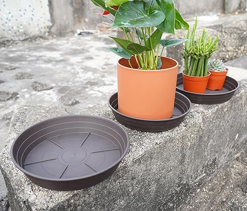 Miniatura 9 de LWALRS 4 bandejas de goteo de 14 pulgadas para macetas bandeja de plantas duradera resistente y profunda escurridor de plantas de plástico para base