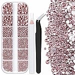 One Pack 2000 Pcs of Flatback Round Pale Purple Rhinestones 6 Sizes (1.5-6 mm) with Nail Art Rhinestone Picker Pencil and Tweezer for DIY and Salon Use