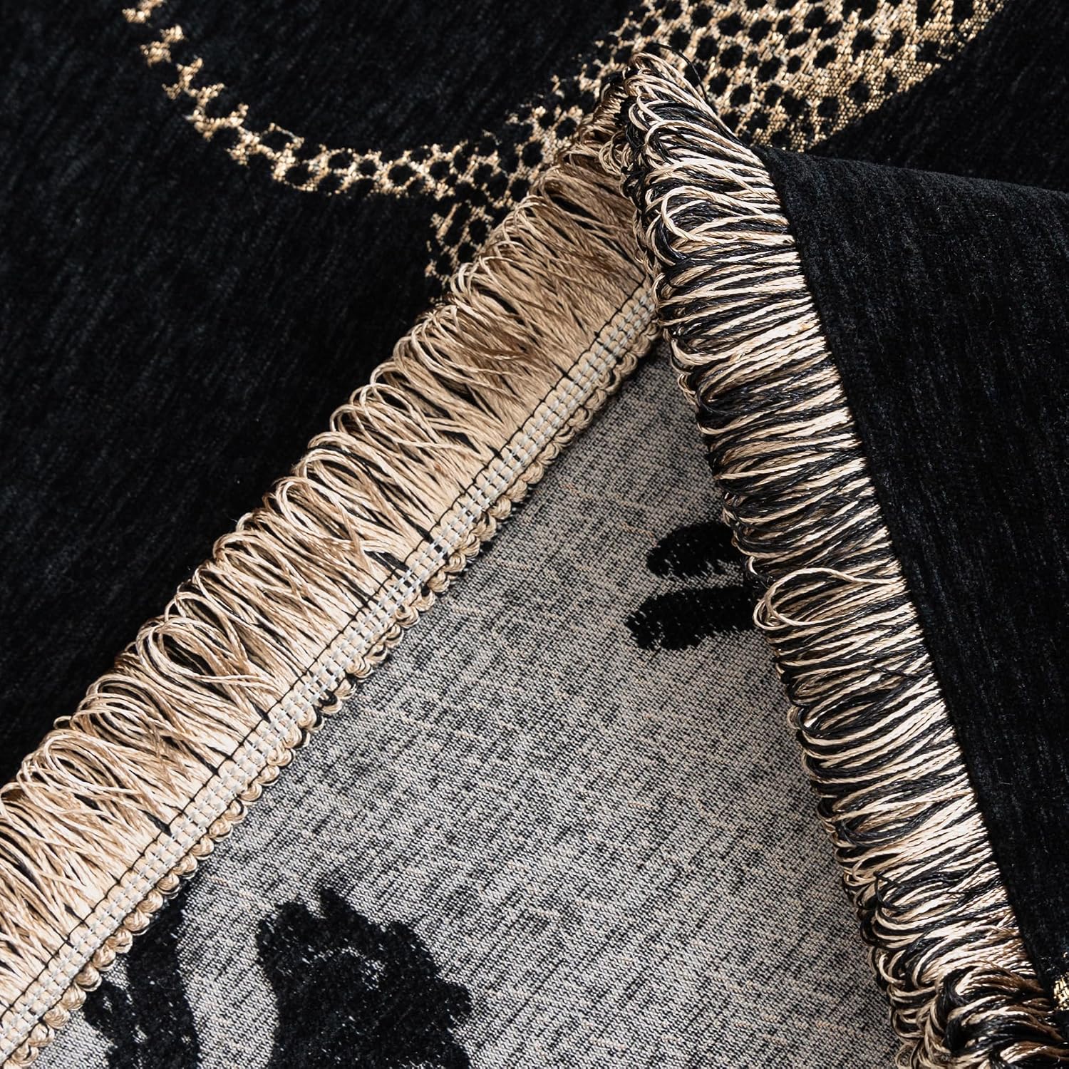Luxury Leopard Jacquard Couch Cover for Sofa, Vintage Black Animal Chenille Sofa Covers for Dogs and Pets, 2 Cushion Couch Slipcover Furniture Protector with Fringe, 71" x118"