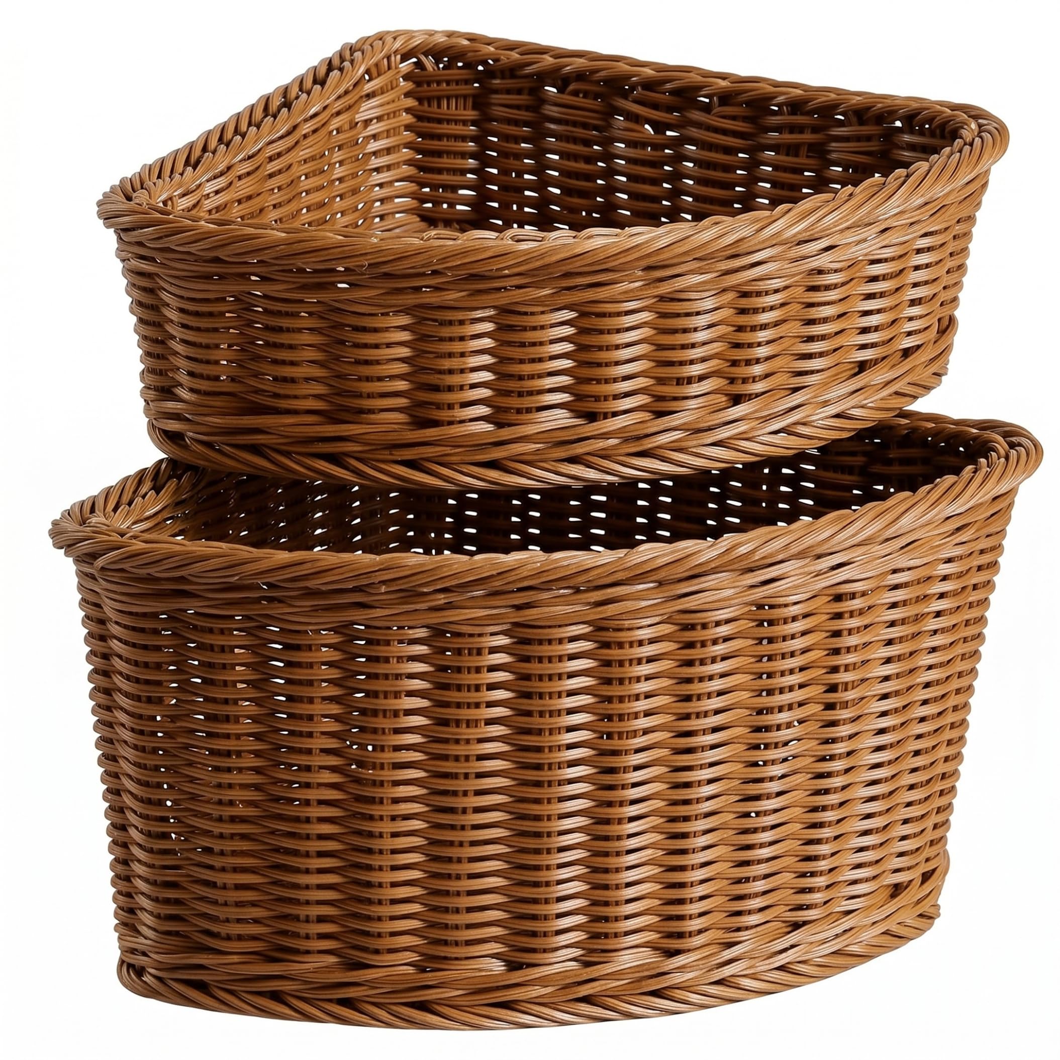 Cesta triangular resistente de mimbre para solucionar la falta de espacio en tus estantes