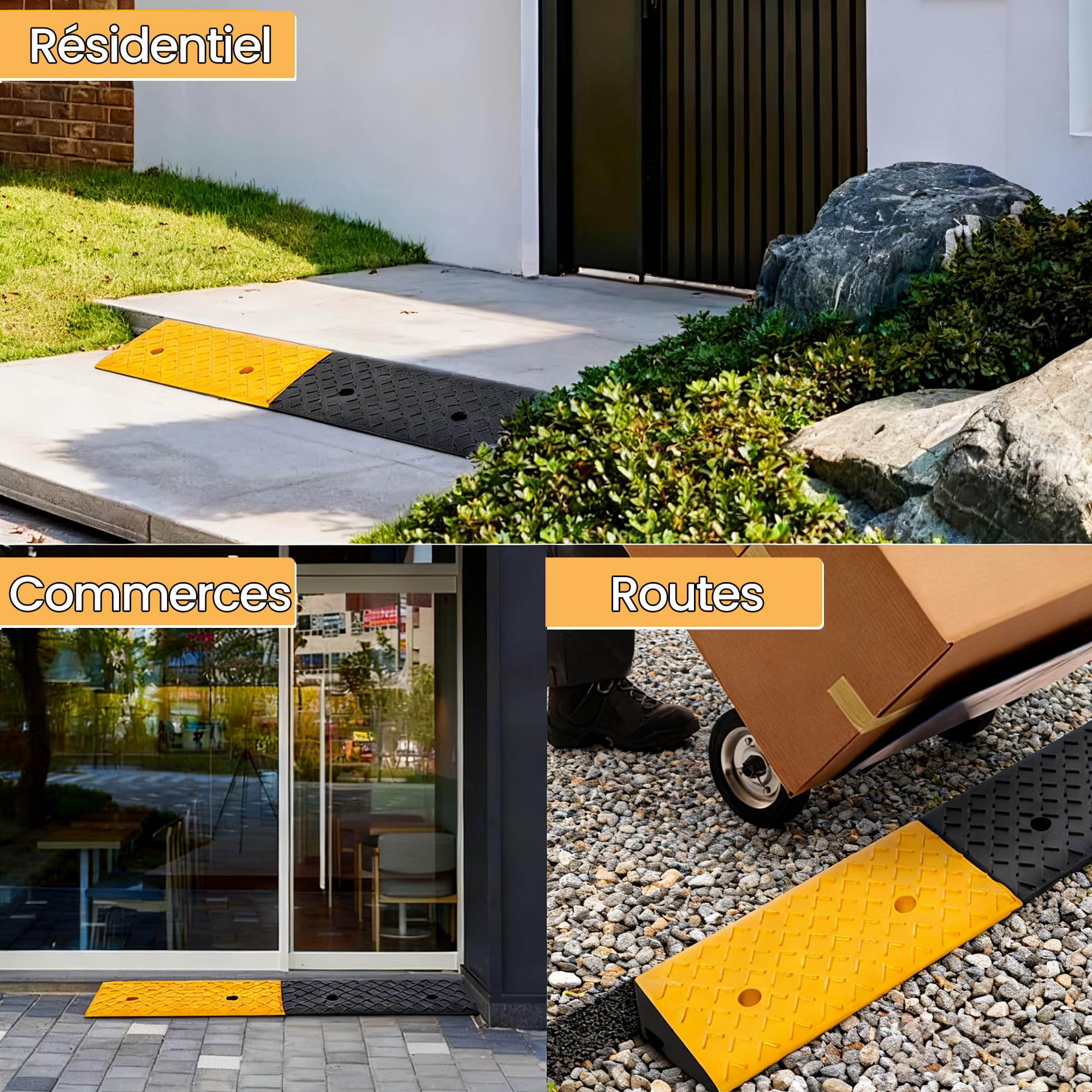 Lot de 2 Rampe Caoutchouc de Seuil 100x25x5cm Rampe Accès Fauteuil Roulant Antidérapante,Rampe de Trottoir en Caoutchouc Pression 40000 LBS,pour Bordure de Trottoir, Parkings,Moto,Voiture,Vélo