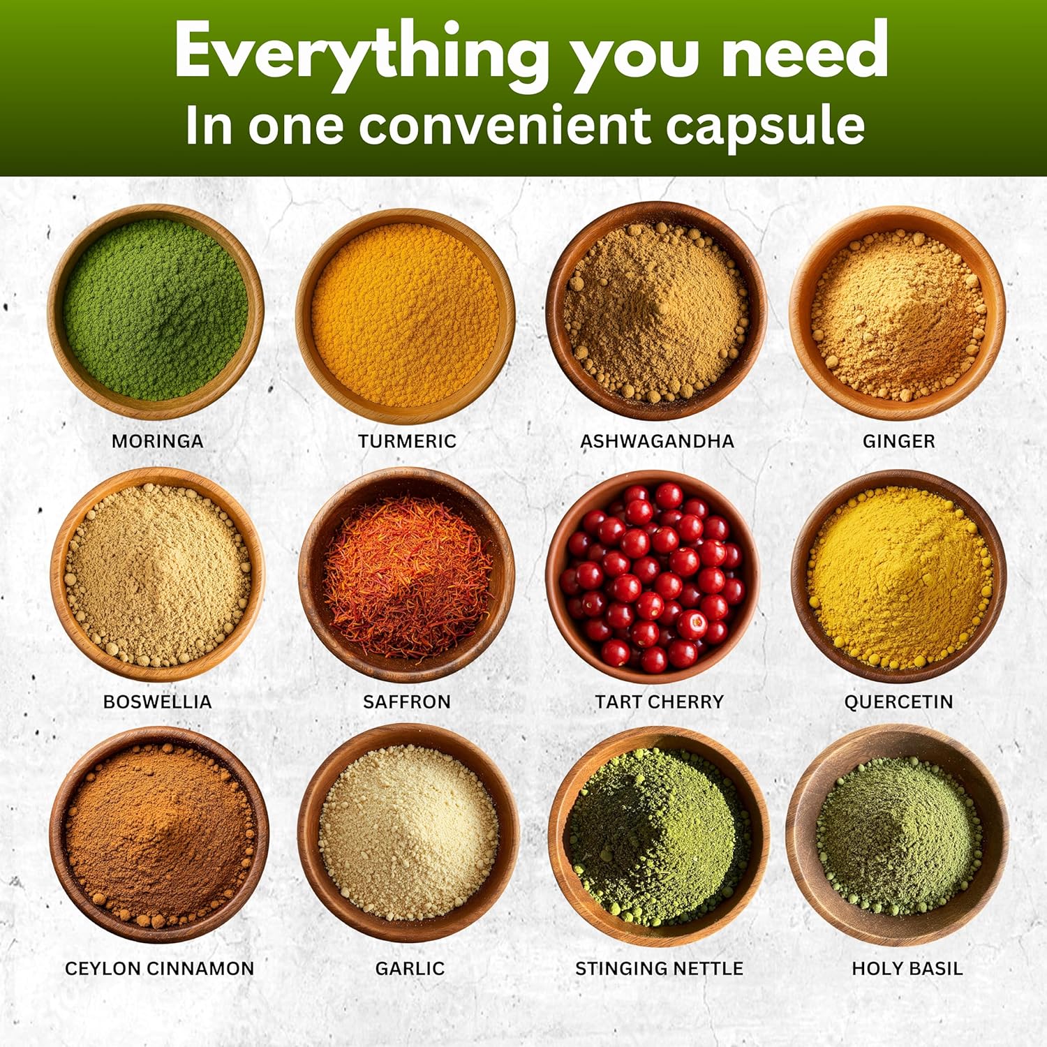 Turmeric Curcumin Moringa Supplement Ginger Boswellia Saffron - Joint Support Supplements for Women and Men with Ceylon Cinnamon, Tart Cherry, Quercetin Garlic Nettle Holy Basil - 120 Count - Image 8