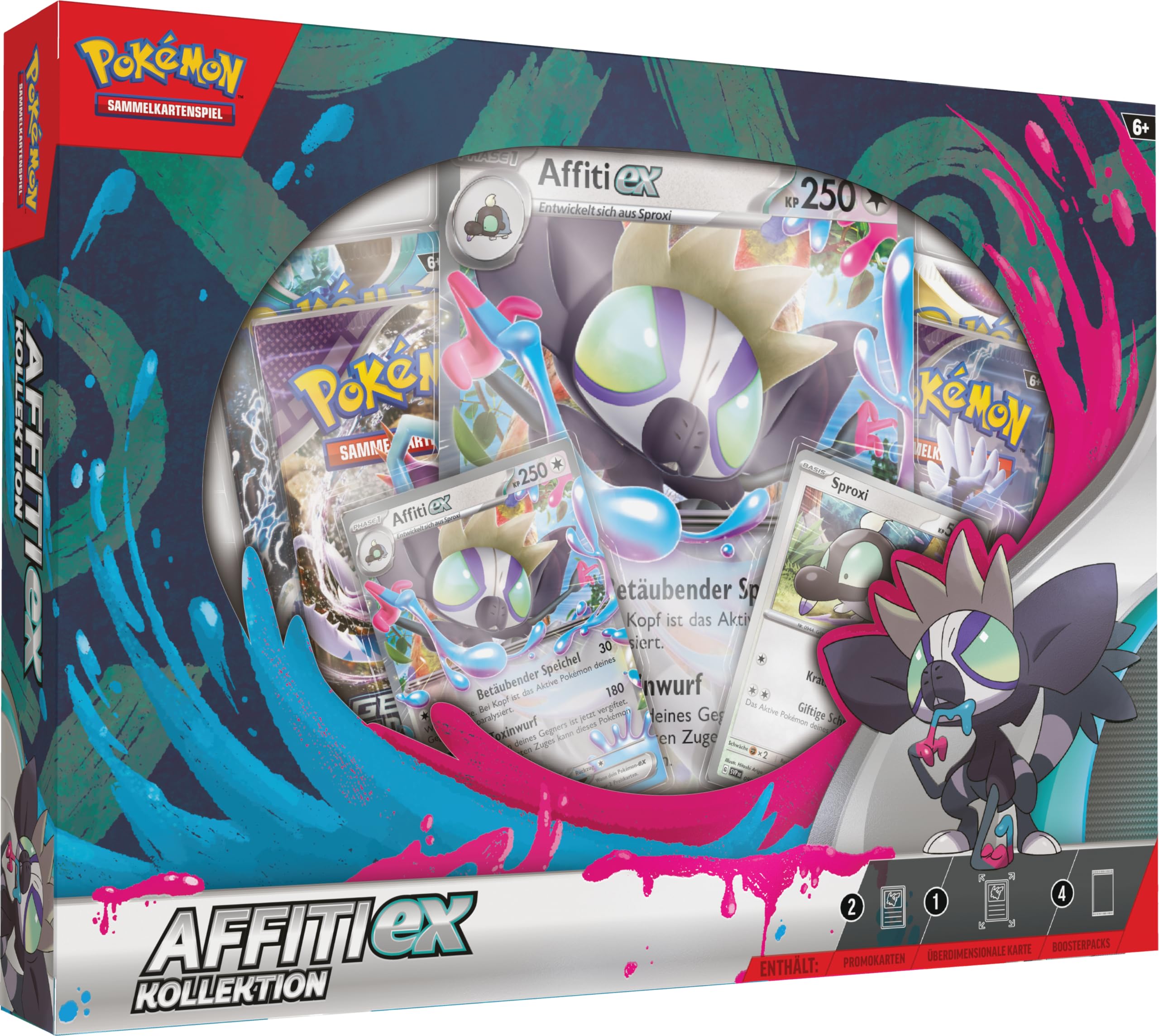 Pokémon Sammelkartenspiel Colección Affiti-ex (2 promocionales, 1 Carta holográfica de Gran tamaño y 4 Paquetes de Refuerzos), Multicolor (290-45860)